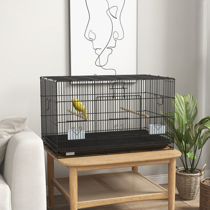 Pawhut Jaula Para Pájaros 77x46x45 Cm Con Bandeja Extraíble 2 Perchas Negro_1