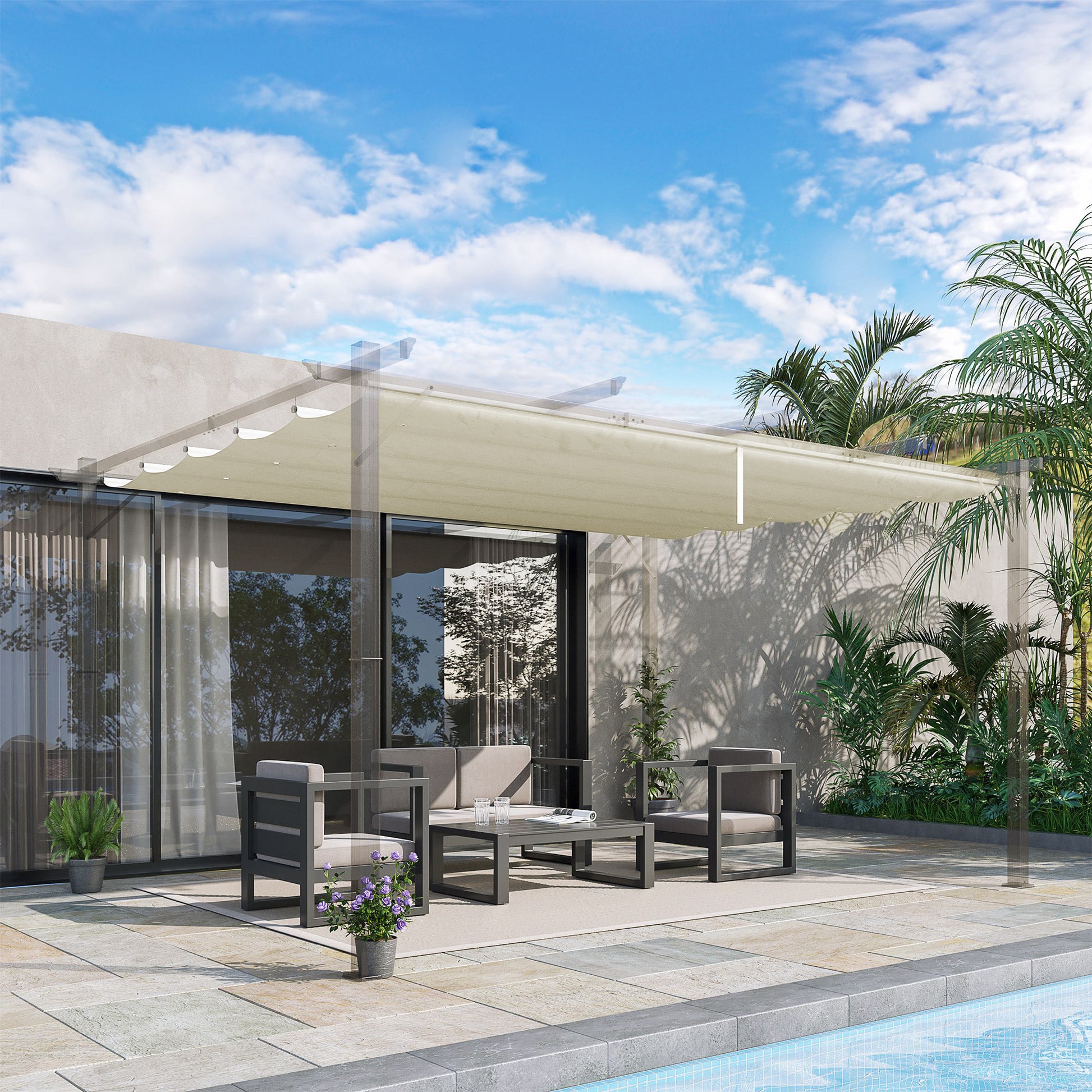Outsunny Cubierta Para Pérgola Retráctil 3,5x2,6 M Para Marco De 4x3 M Crema_1