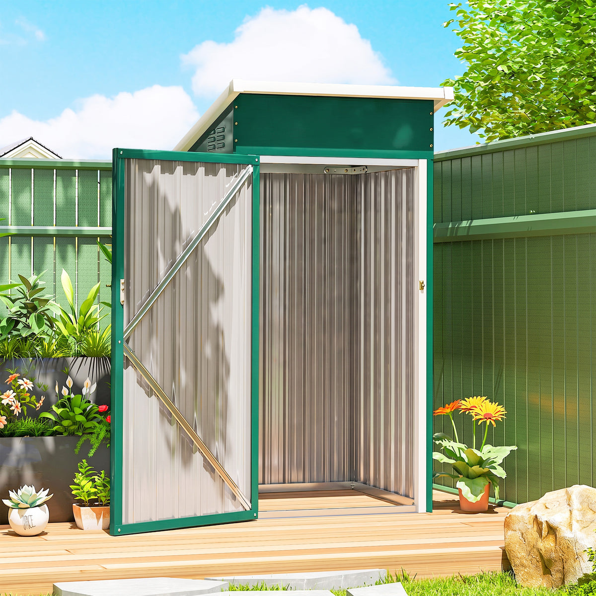 Outsunny Caseta De Jardín Exterior 107,5x91x185 Cm Puerta Con Cerradura Verde_1