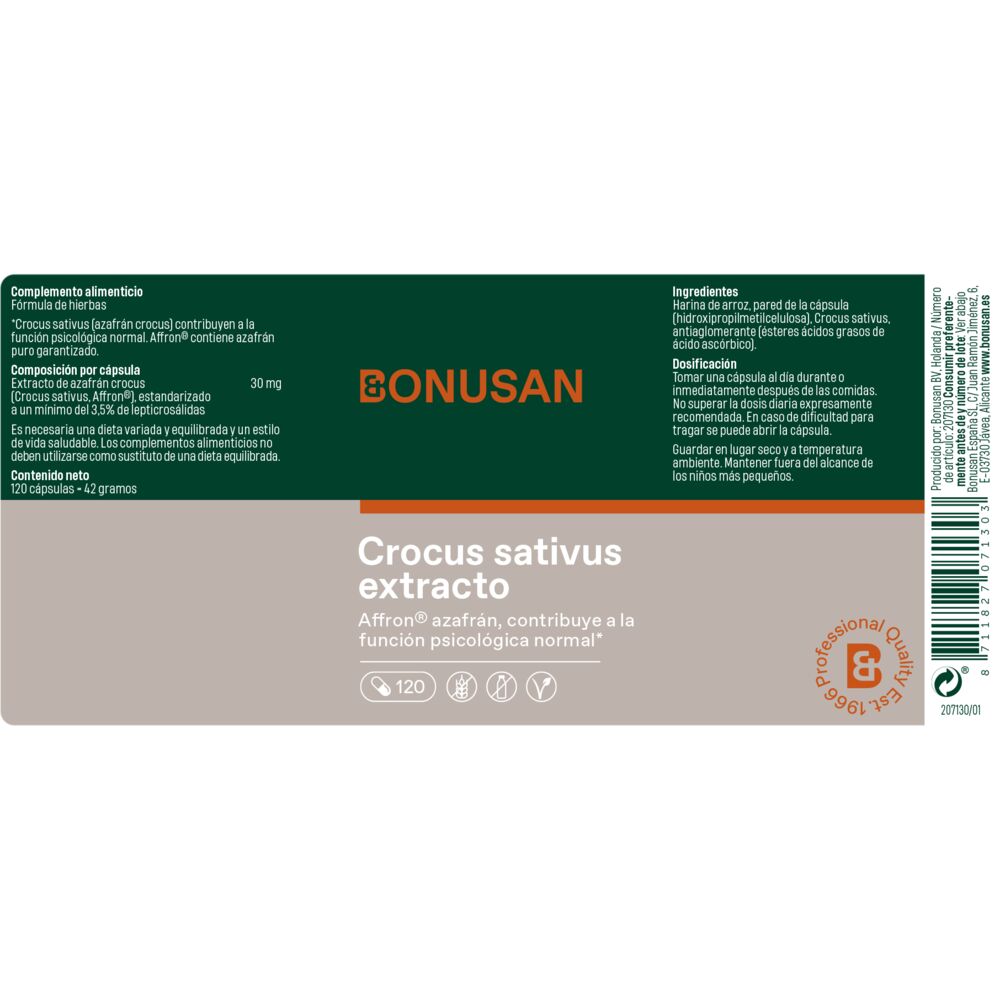 Crocus sativus extracto Bonusan 120 cápsulas