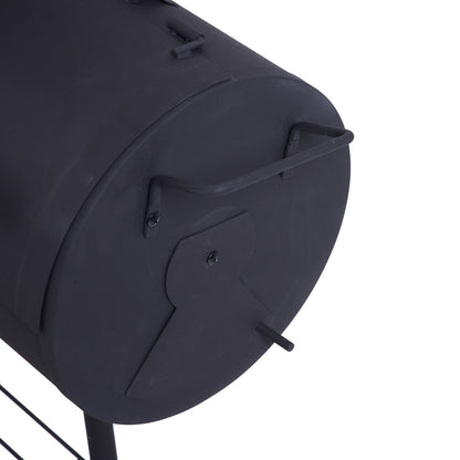 Outsunny Barbacoa De Carbón Con Termómetro Ruedas Estantes Madera 124x53x108cm_3