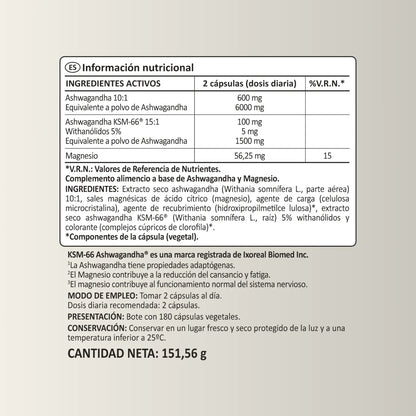 Ashwagandha KSM-66 90 días Relajación N2 Natural Nutrition 180 cápsulas