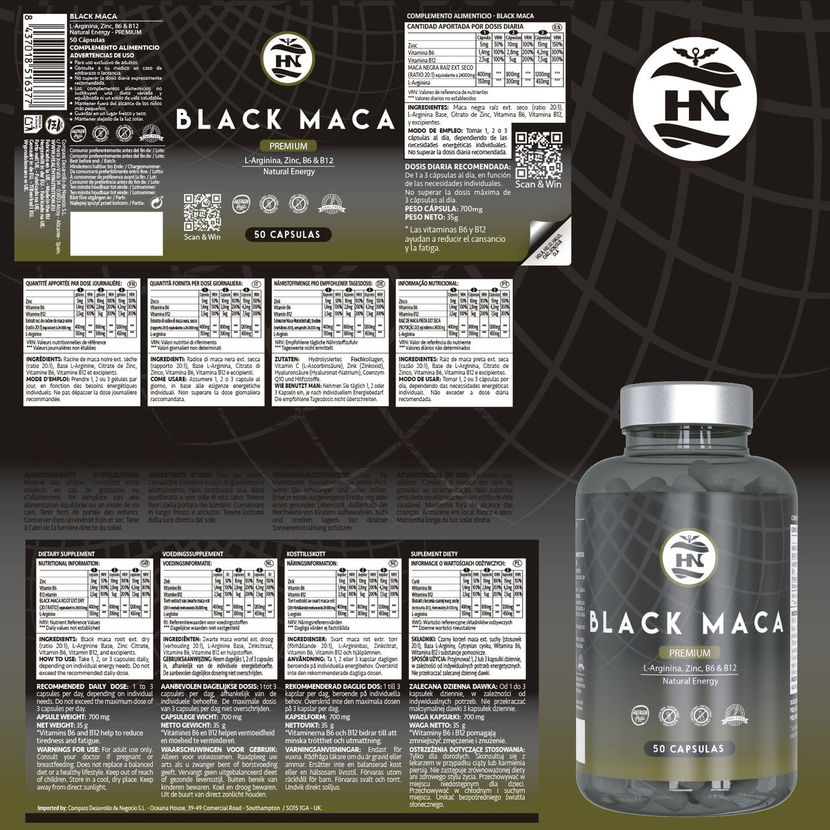 Pack 3 X Black Maca 20:1 Con L-arginina, Zinc Y Vitaminas B6 Y B12 - 3 X 50 Cápsulas Vegetales_2