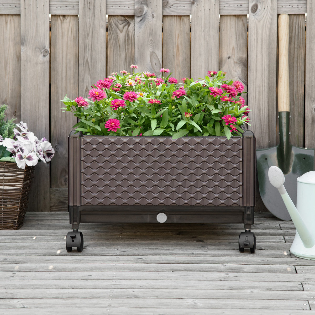 Outsunny Jardinera De Plástico Con Ruedas Para Cultivo De Plantas 50x50x33 Cm_1