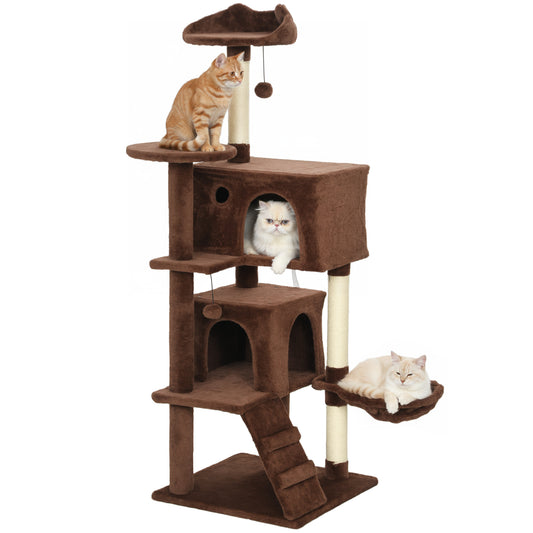 Pawhut Árbol Rascador Para Gatos 140 Cm Con Múltiples Plataformas Marrón_0