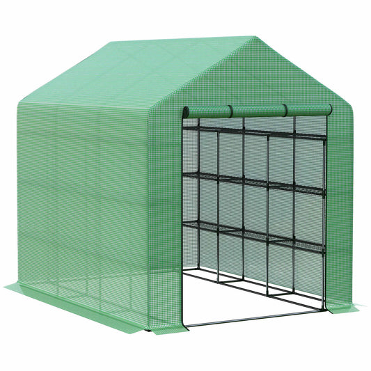 Outsunny Invernadero Pequeño Con Estantes De 4 Niveles 244x180x210 Cm Verde_0