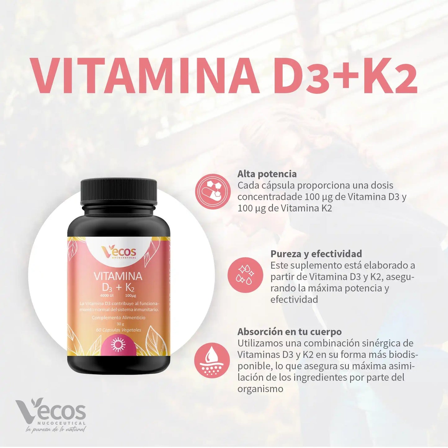 Vitamina D3 K2 Vecos 60 capsulas
