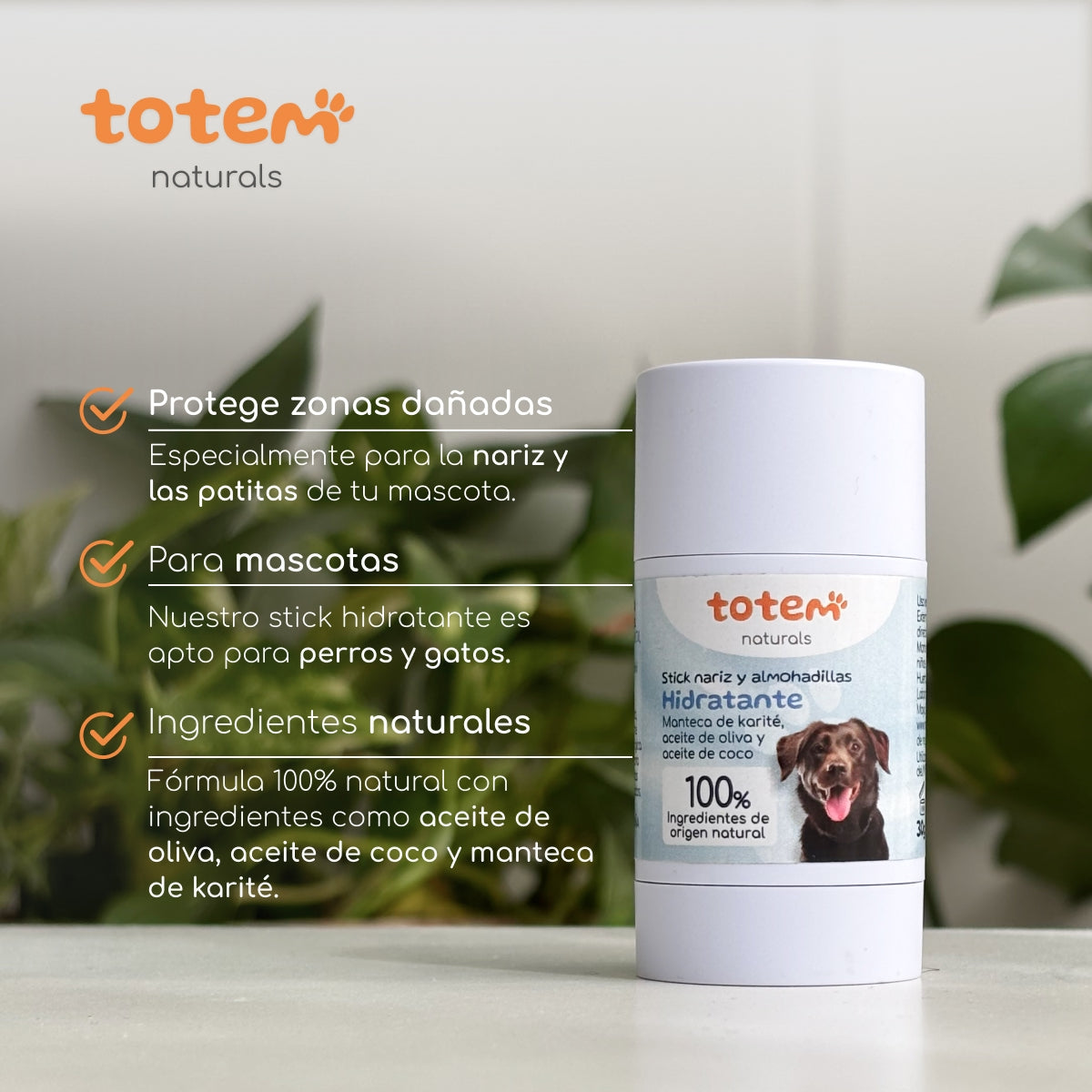 Stick hidratante natural nariz y almohadillas para mascotas Totem Naturals 30 g