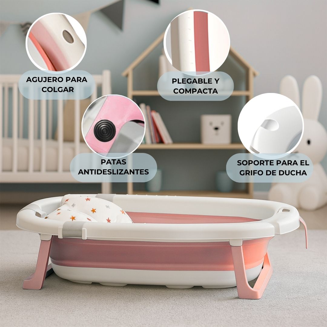 Bathby Bañera Plegable Rosa Para Bebés, Cojín Reductor, Termómetro, Patas Antideslizantes (rosa Pastel)_3
