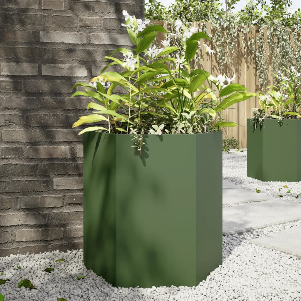Jardinera Hexagonal De Acero Verde 46x40x45 Cm_1