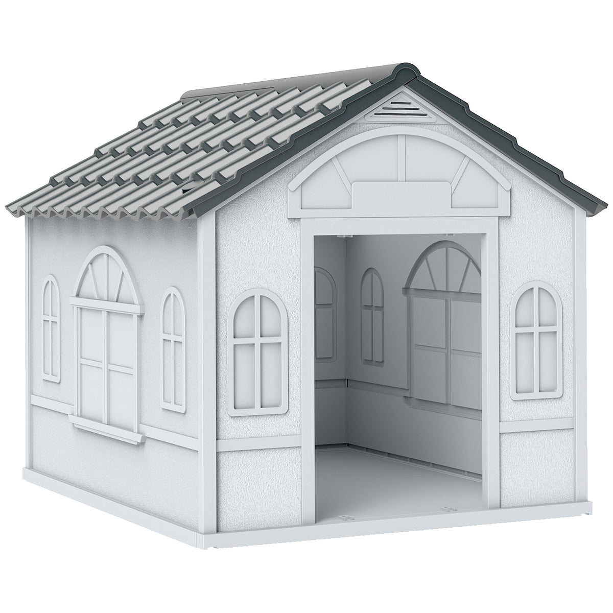 Pawhut Caseta Para Perros 65x75,7x63 Cm Con Patrón De Ventana Gris Y Blanco_1
