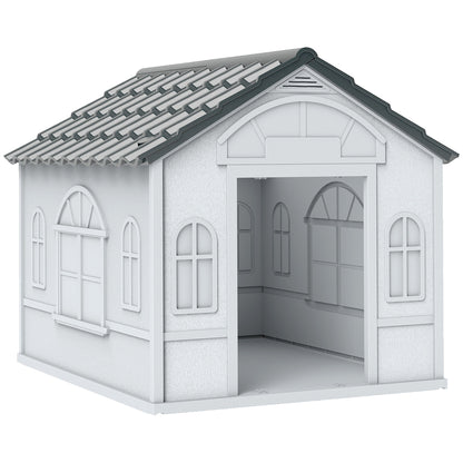 Pawhut Caseta Para Perros 65x75,7x63 Cm Con Patrón De Ventana Gris Y Blanco_1