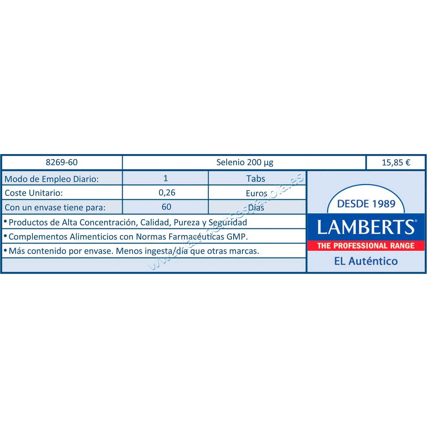 Selenio Lamberts 60 tabletas