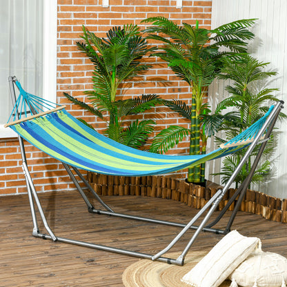 Hamaca Outsunny Acero, Algodón Azul Y Verde 270x100x94 Cm_1