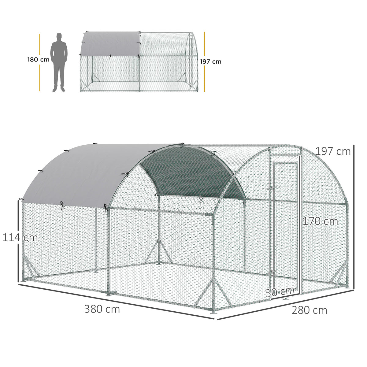 Pawhut Gallinero Exterior 2,8x3,8x1,97 M Para 6-12 Gallinas De Acero Galvanizado_2