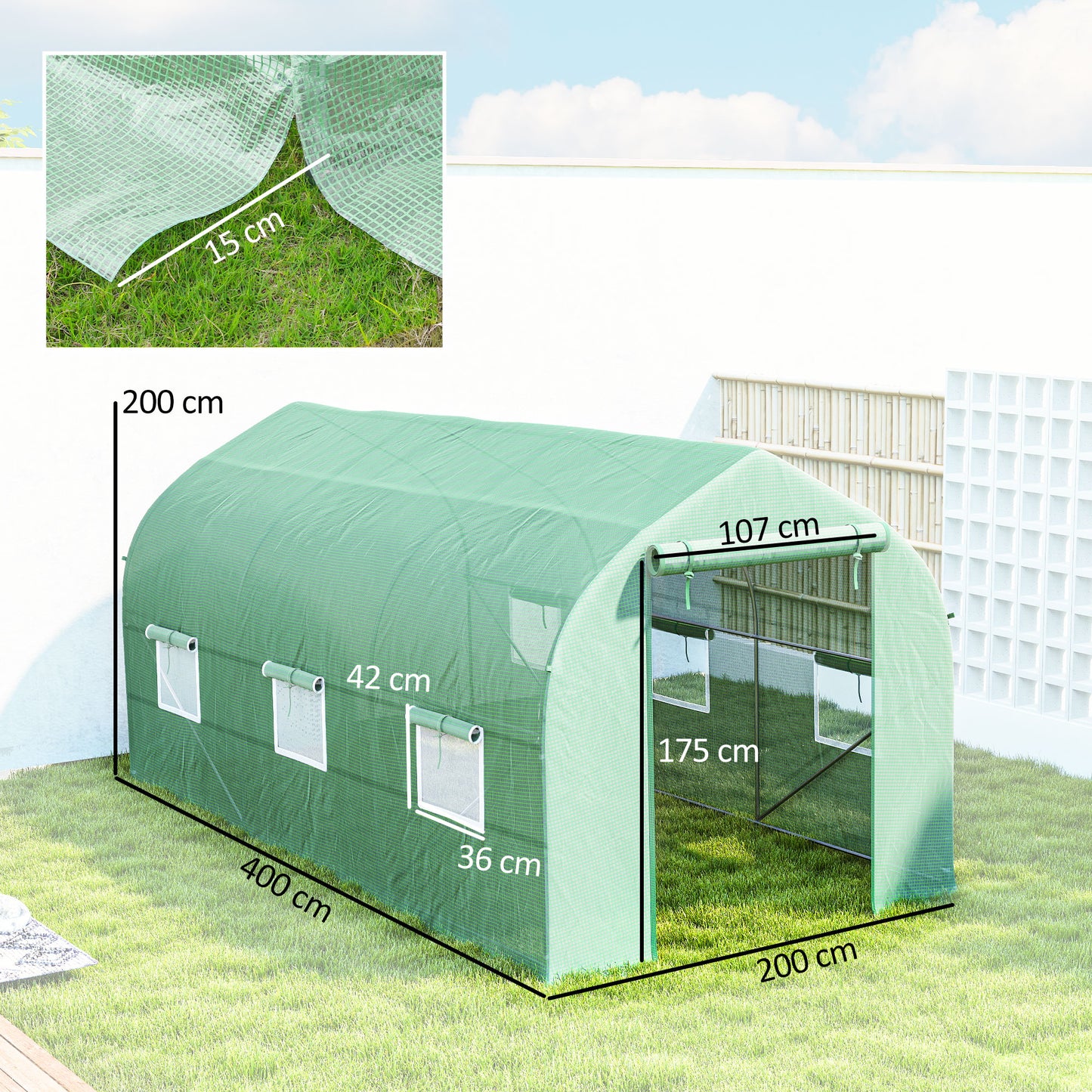 Homcom Invernadero De Túnel Jardín 4x2x2 M Con 6 Ventanas Y Puerta Verde_2