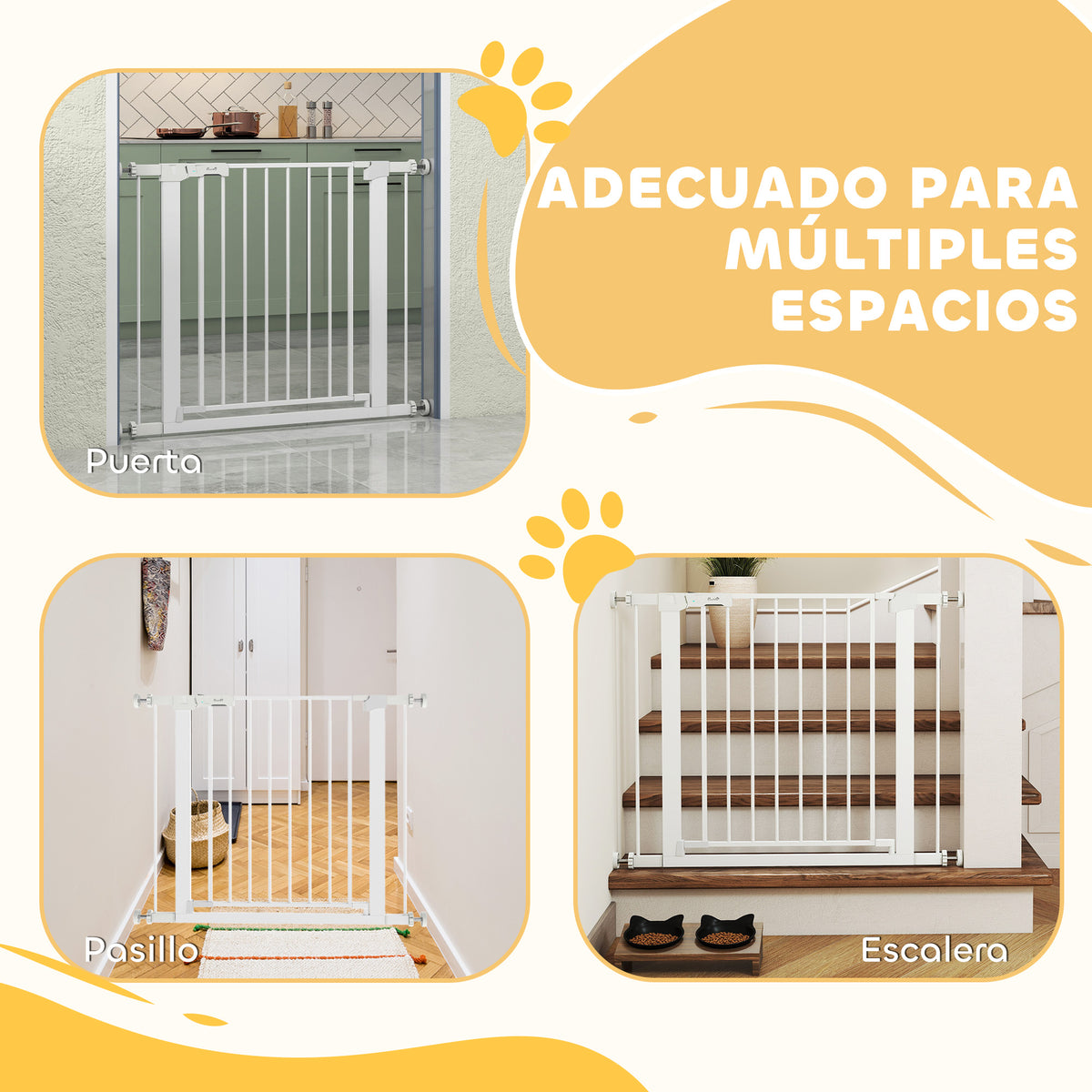 Pawhut Barrera De Seguridad Perros Escaleras Puertas 76-97 Cm Con 2 Extensiones_3
