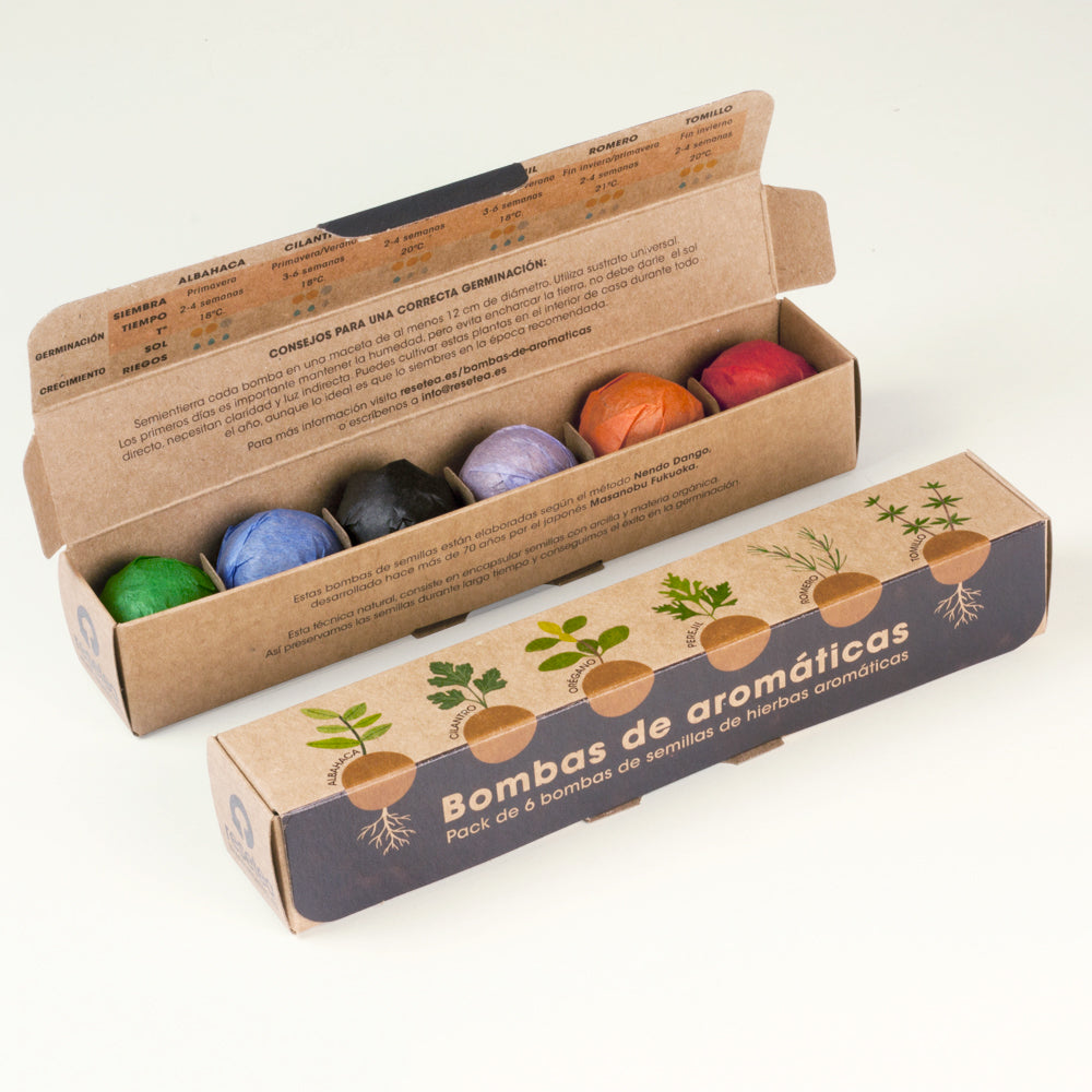 Pack 6 Bombas de Semillas de Hierbas Aromáticas – Huerto Casero de Cocina, Regalo Original - Resetea_0