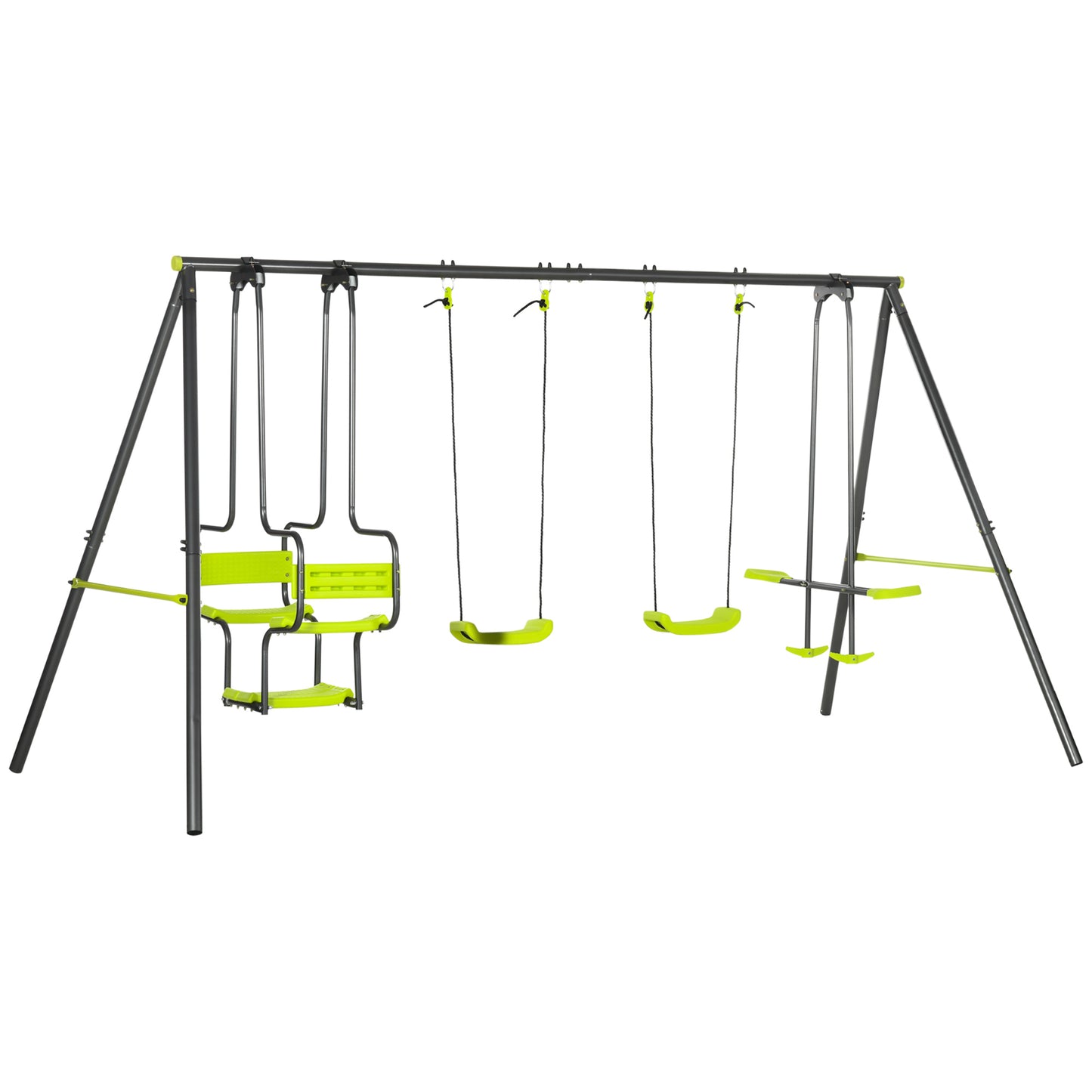 Outsunny Juego De Columpio Infantil Exterior Con 2 Columpios 355x184x186cm Verde_0