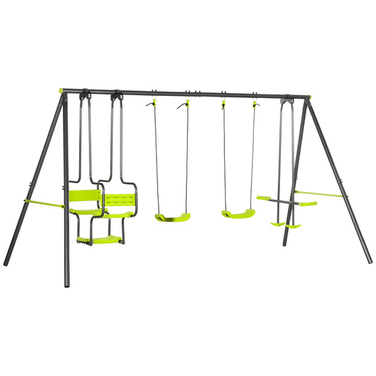 Outsunny Juego De Columpio Infantil Exterior Con 2 Columpios 355x184x186cm Verde_0