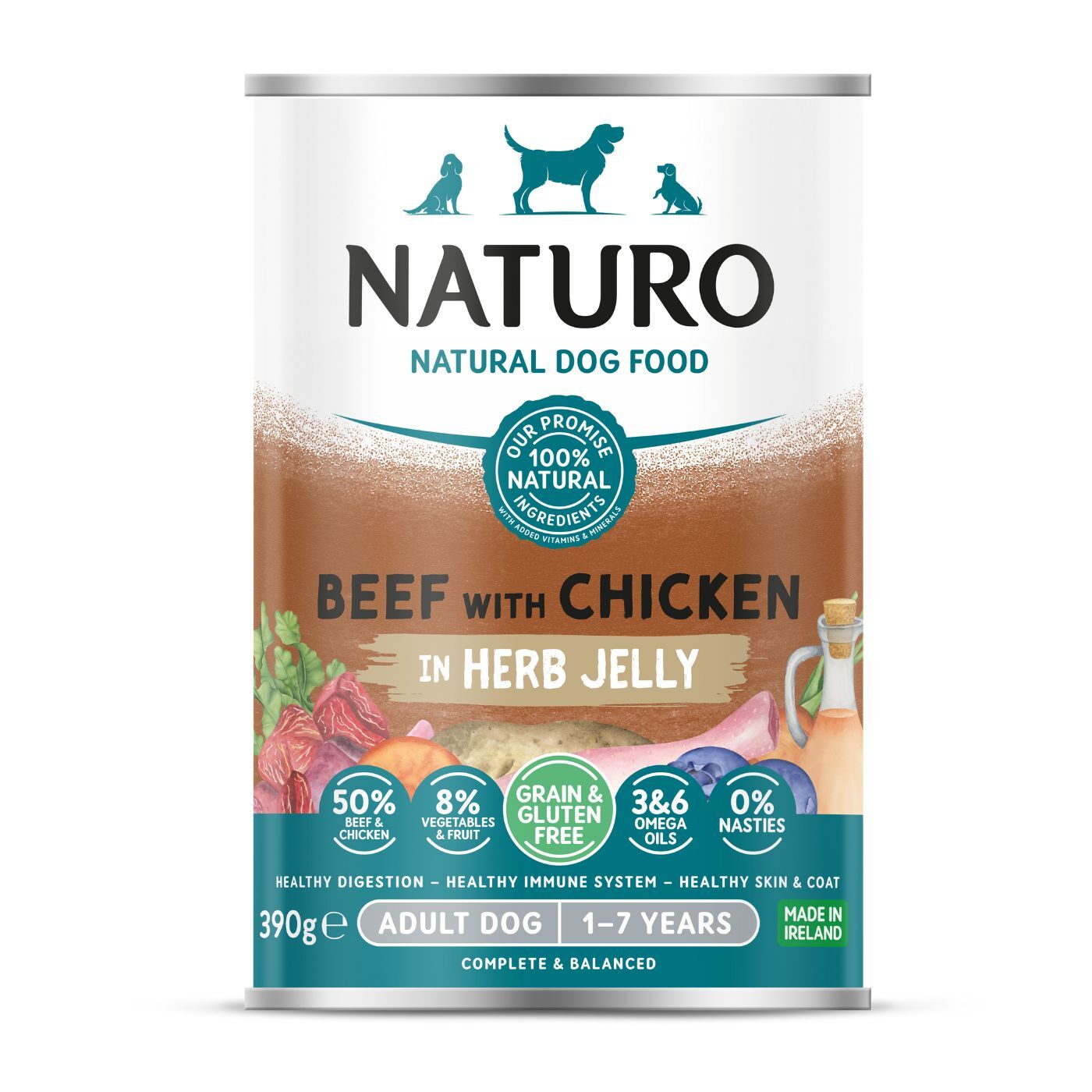 Naturo Comida Humeda Perro De Buey Y Pollo En Gelatina 390g X 12 Latas_0