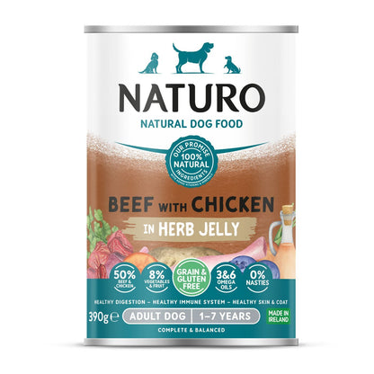 Naturo Comida Humeda Perro De Buey Y Pollo En Gelatina 390g X 12 Latas_0