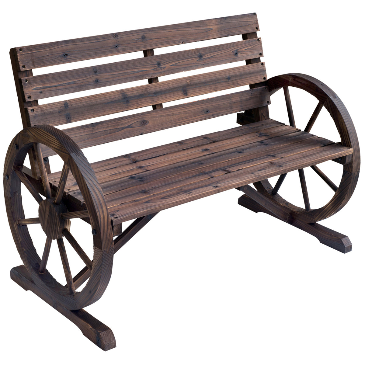 Outsunny Banco De Madera Con Apoyabrazos En Forma Rueda De Carro 105,5x59x75 Cm_0