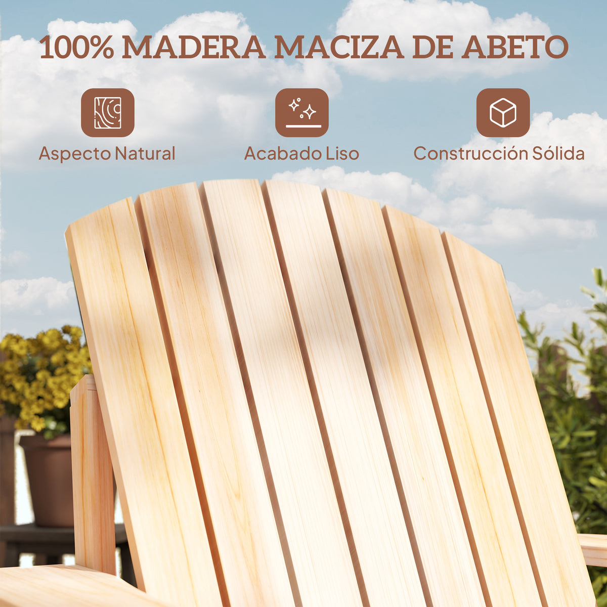 Outsunny Silla Adirondack Jardín De Madera Con Reposabrazos 72x95x93 Cm Natural_5