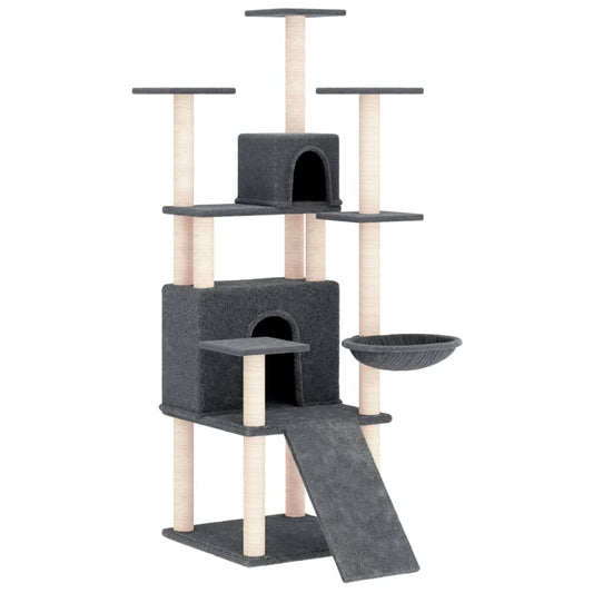 Rascador Para Gatos Con Postes De Sisal Gris Oscuro 154 Cm_0