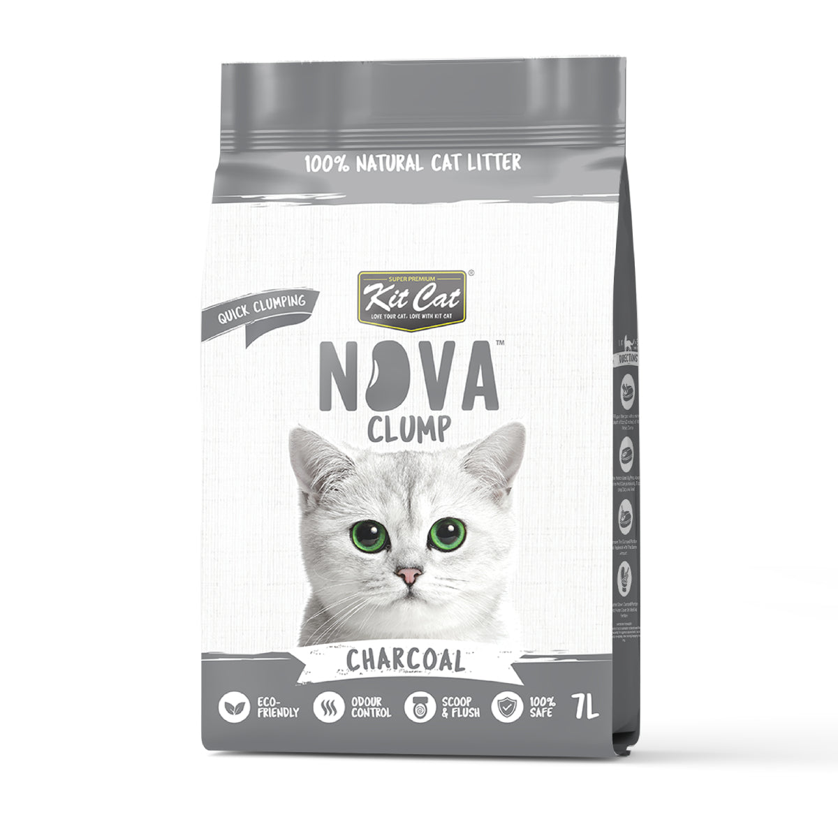 Pack 6 Kit Cat Arena Eco Nova Clump - Charcoal 7 L Arena para gatos - Carbón Activo Control de Olores