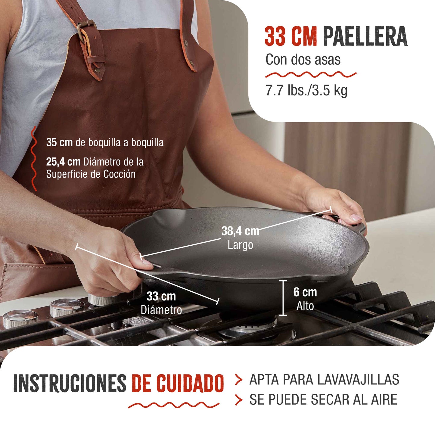 Victoria Paellera Hierro Fundido Esmaltado Inducción 33cm, Apta Fuego, Barbacoa, Horno Cast Iron Skillet, 31947, Negro_4