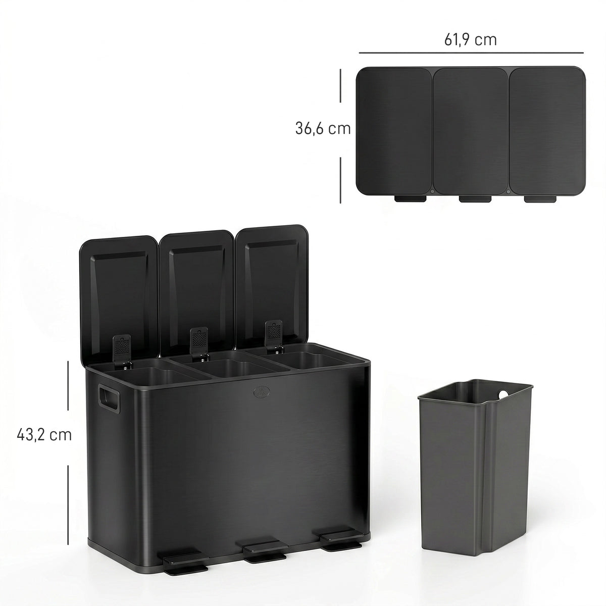 Caixote Do Lixo Homcom Aço Inoxidável Preto 61.9x36.6x43.2 Cm_2