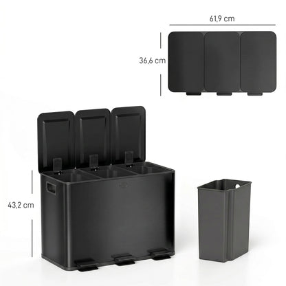 Caixote Do Lixo Homcom Aço Inoxidável Preto 61.9x36.6x43.2 Cm_2