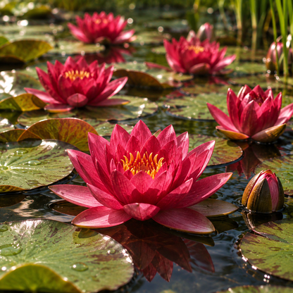 Nenúfar Enano Rojo - Nymphaea Pygmaea - 1x Nenúfar Multiflor Con Cesta_1