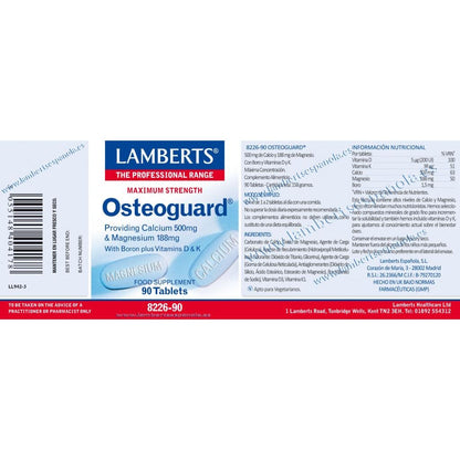 Osteoguard Calcio, Magnesio, Boro y Vitaminas D y K Lamberts 90 tabletas