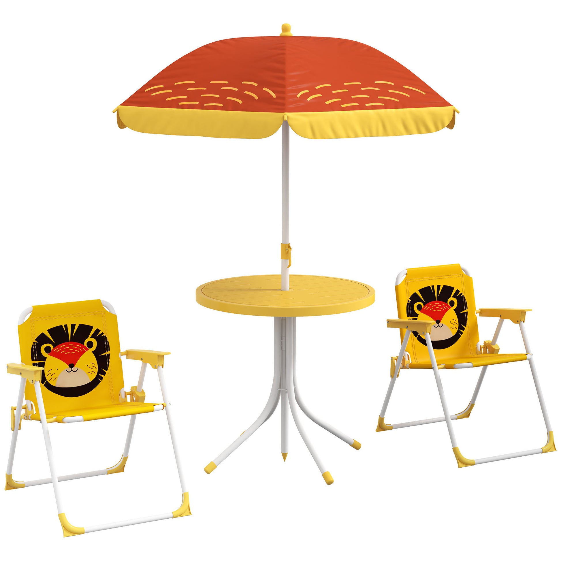 Outsunny Conjunto De Mesa Y Sillas Para Exterior Infantil Con Sombrilla Amarillo_0