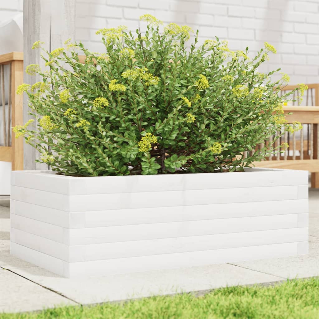 Jardinera De Madera Maciza De Pino Blanca 70x40x23 Cm_1