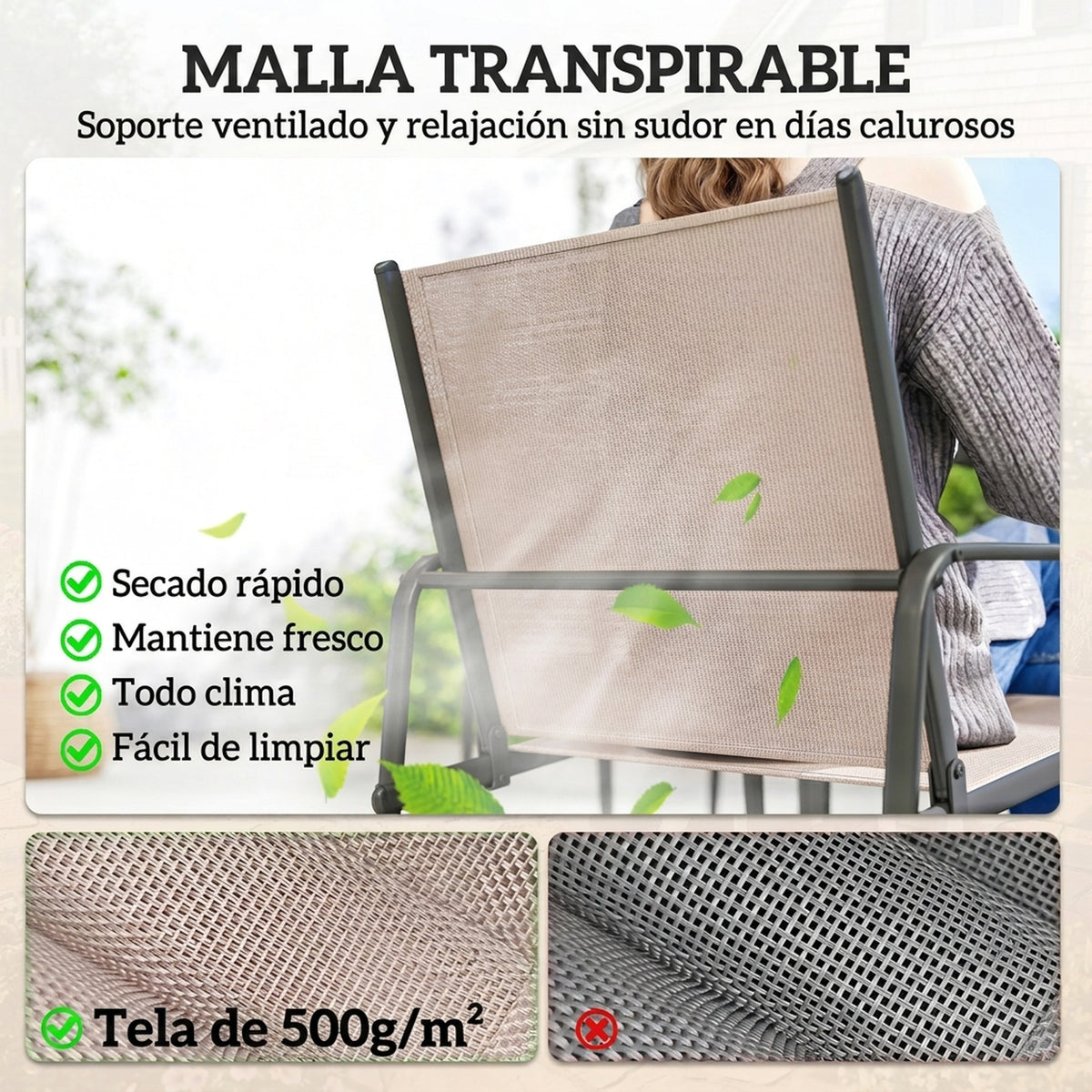 Outsunny Conjunto De Mesa Y Sillas Jardín De 7 Piezas Con Sillas Transpirables_5