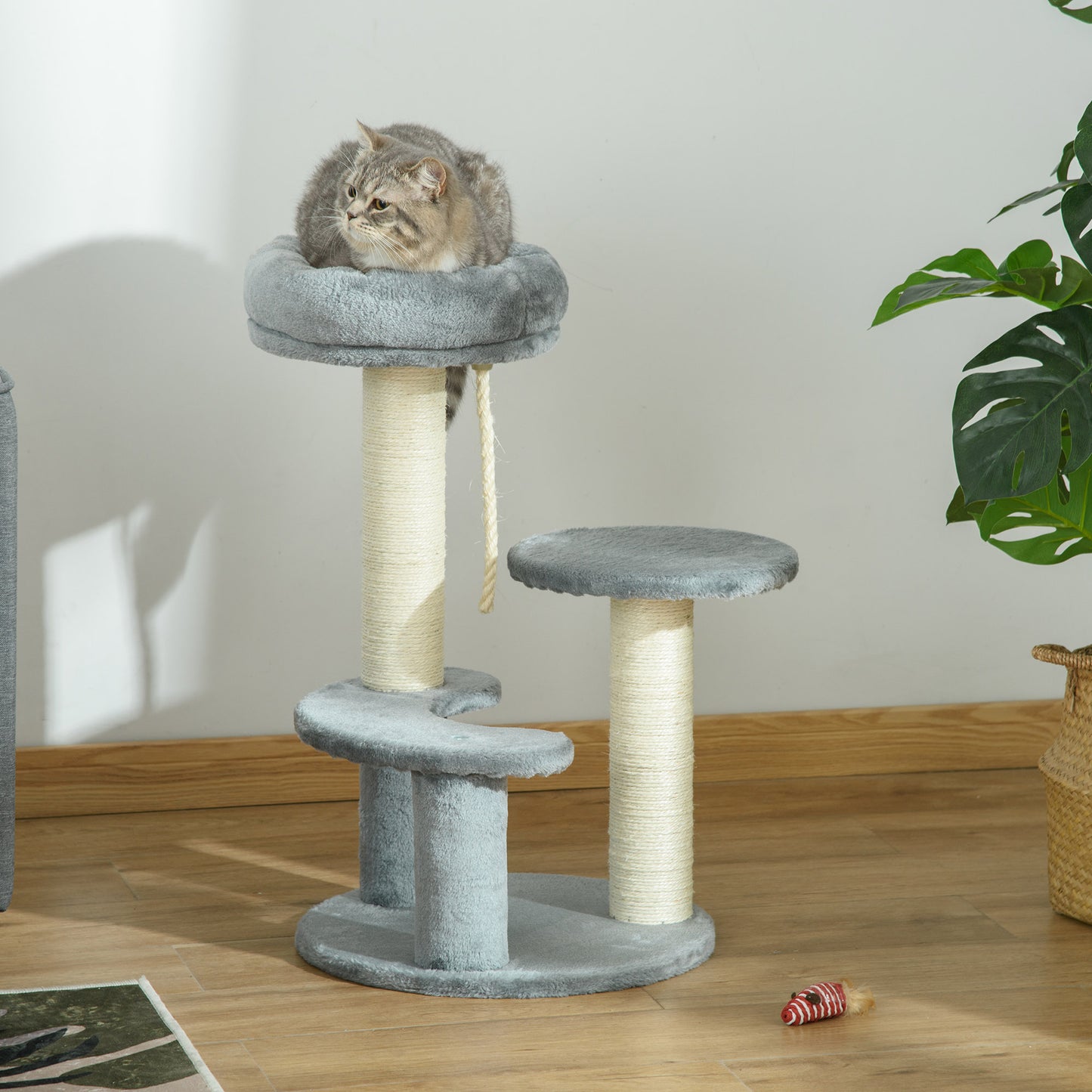 Pawhut Árbol Rascador Para Gatos Con Cama De Felpa Y Postes De Cuerda De Sisal_1