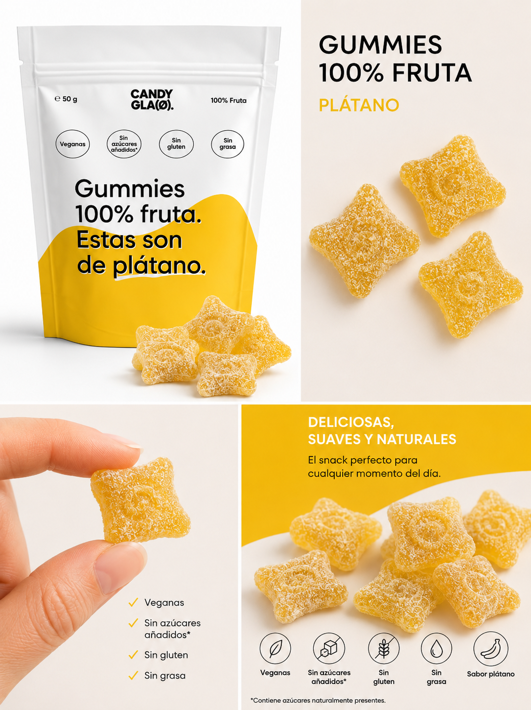 Gummies 100% Fruta Pack De 5 Plátano – Snack Saludable Vegano Sin Azúcares Añadidos_1