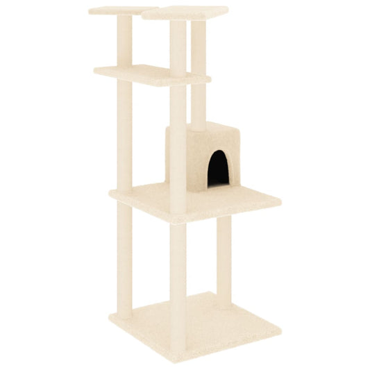Rascador Para Gatos Con Postes De Sisal Color Crema 123 Cm_0