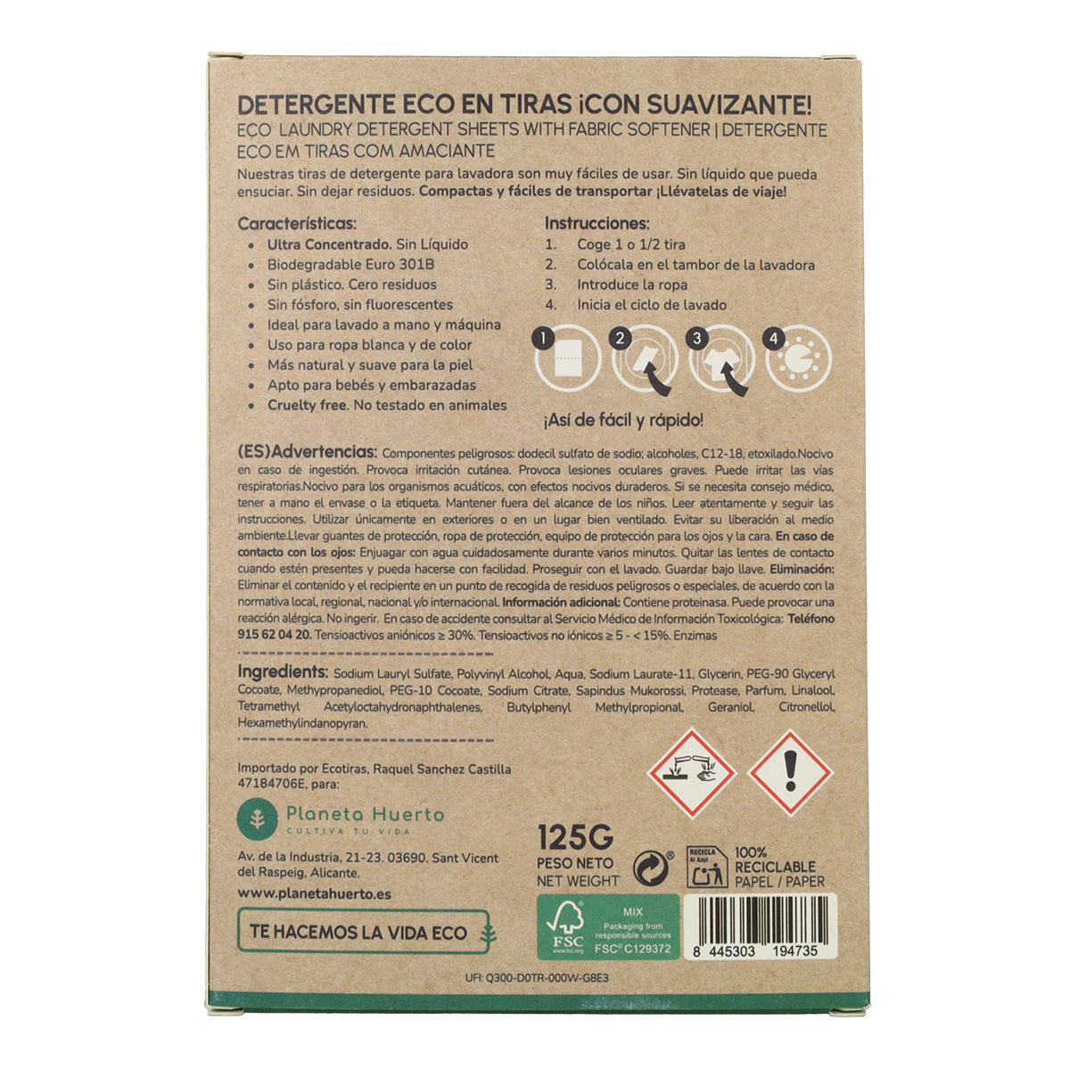 Eco-Tiras detergente y suavizante Planeta Huerto 40 lavados