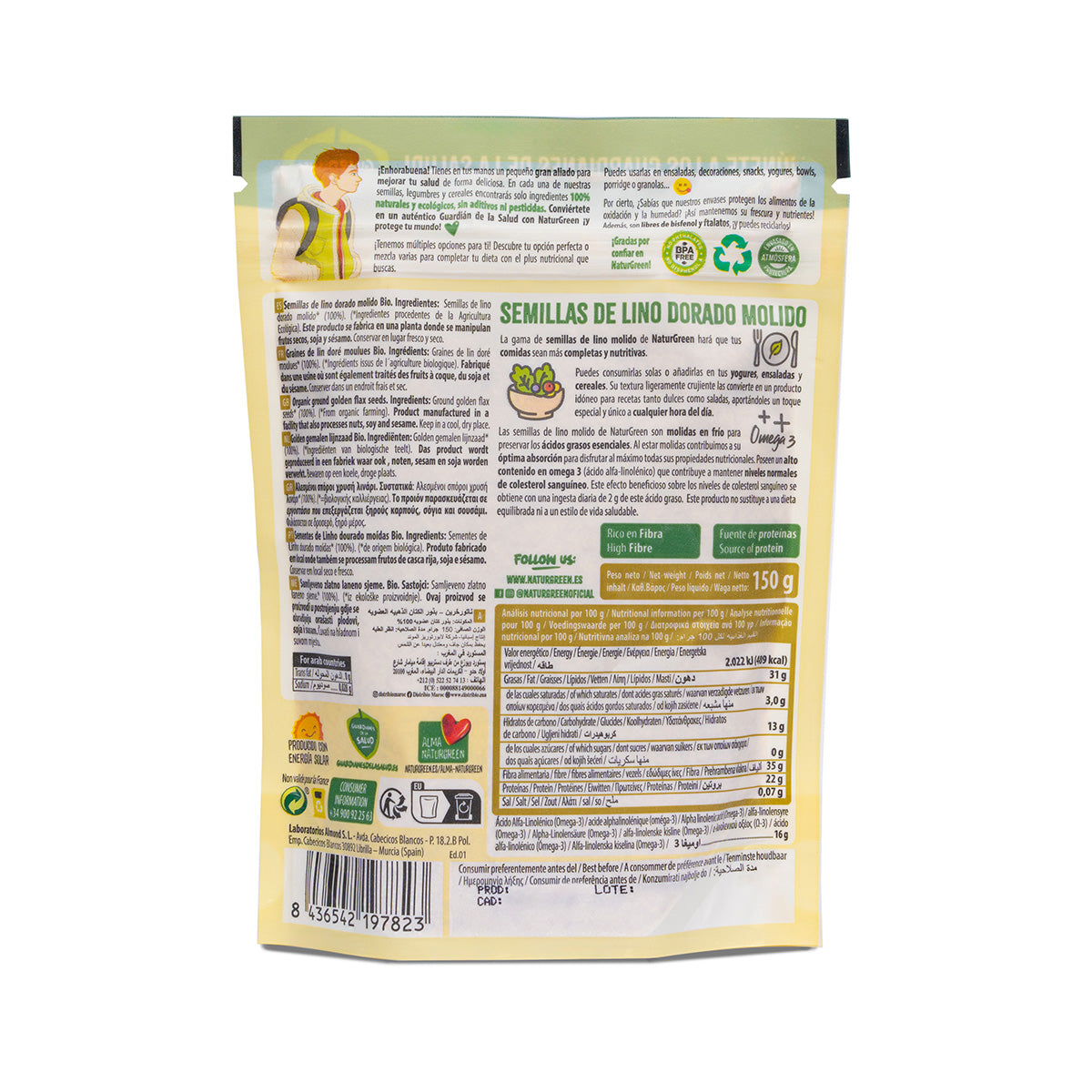 Semillas de lino dorado molido Bio NaturGreen 150 g