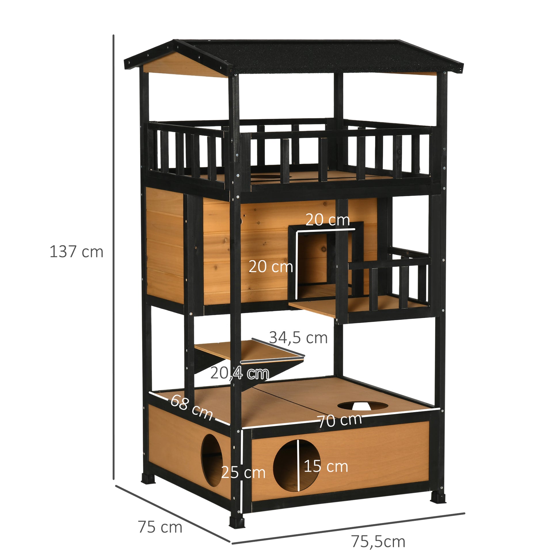 Pawhut Casa Para Gatos De Madera 75,5x75x137 Cm Con Techo Asfáltico Natural_2