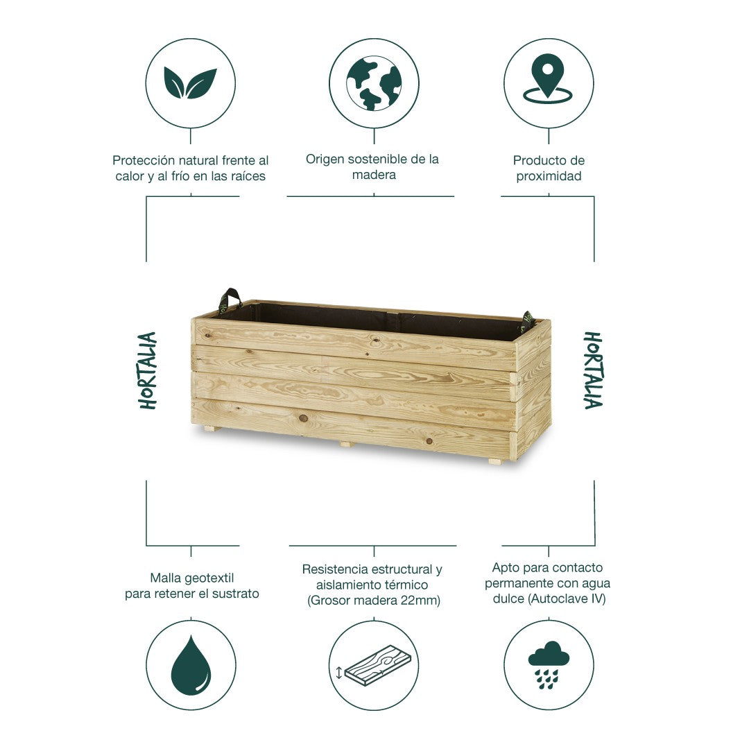Jardinera Rectangular De Madera Tratada Para Exterior Ghio Hortalia 110x45x40 Cm_3