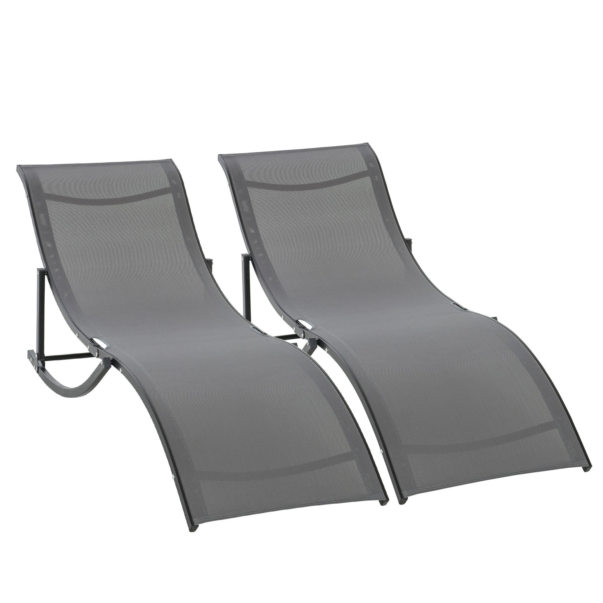 Outsunny Juego De 2 Tumbonas Plegables Con Marco De Aluminio 165x61x63 Cm Gris_3
