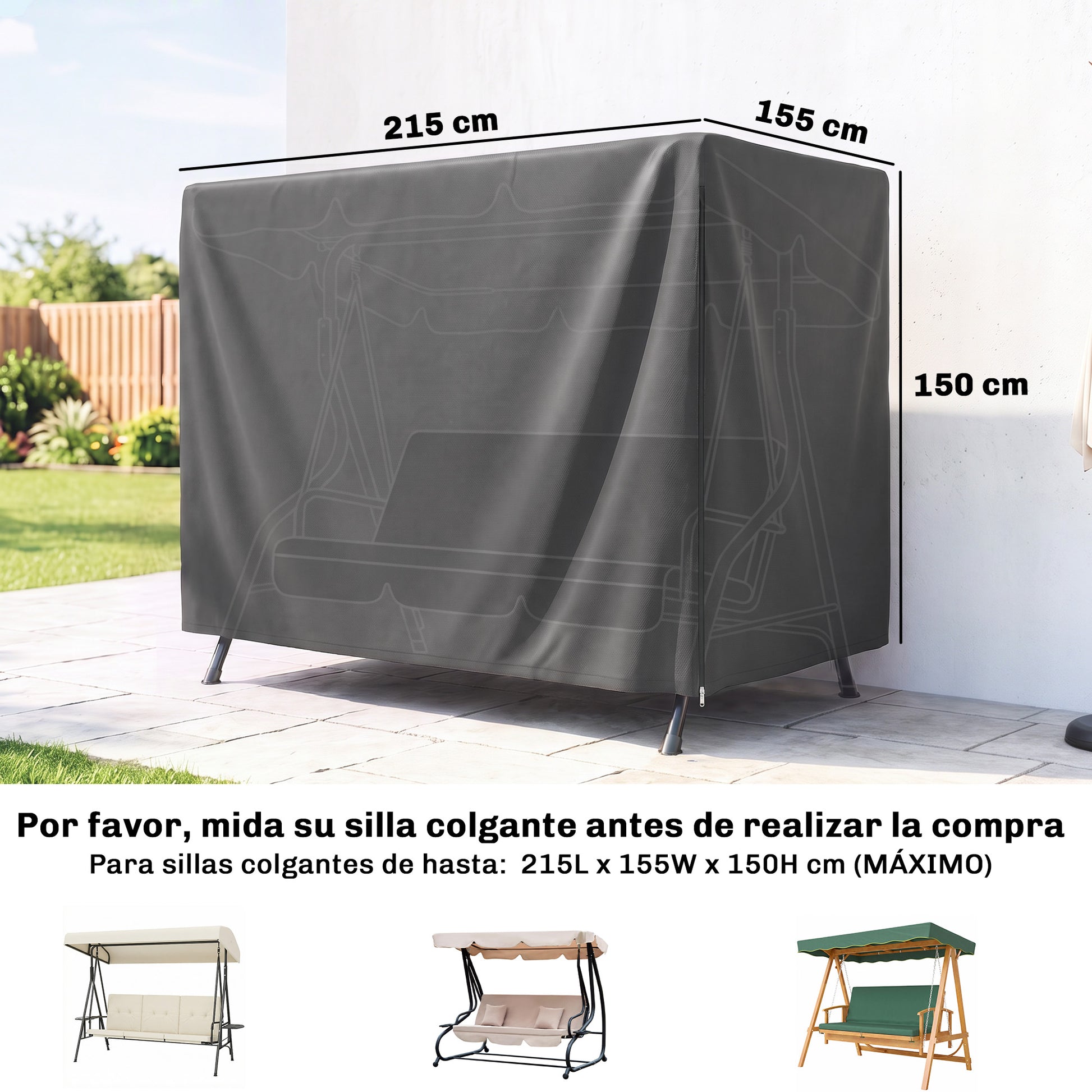 Outsunny Funda Balancín Jardín Con Cremallera 215x155x150 Cm Gris Oscuro_2