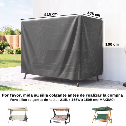 Outsunny Funda Balancín Jardín Con Cremallera 215x155x150 Cm Gris Oscuro_2