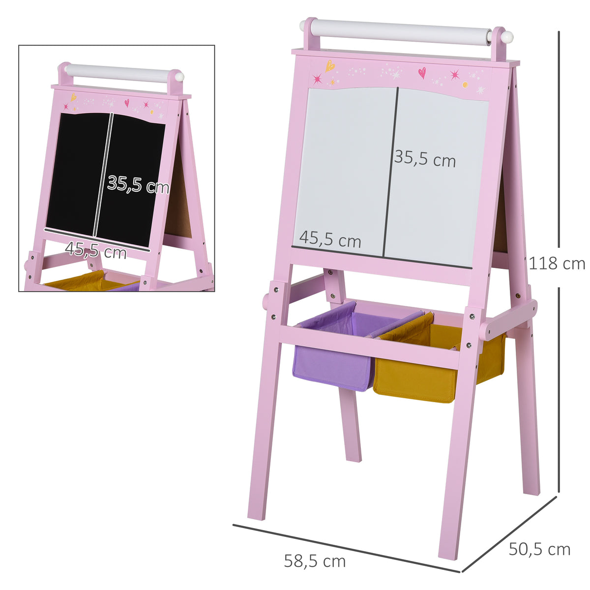 Cavalete Infantil Homcom Mdf, Tecido Não Tecido Rosa 58,5x50,5x118 Cm_2