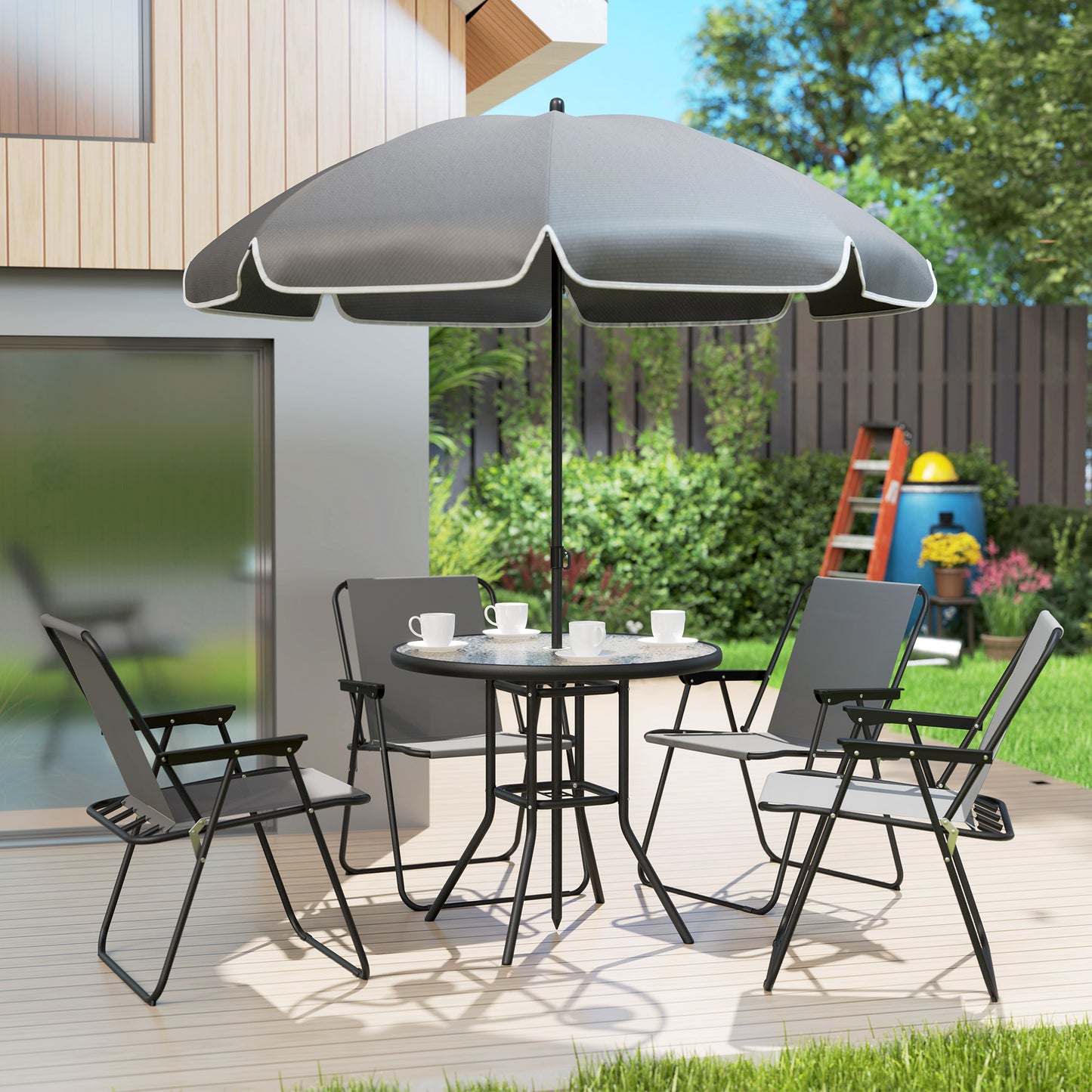 Outsunny Conjunto De Mesa Y Sillas Jardín De 6 Piezas Con Sillas Mesa Y Parasol_4